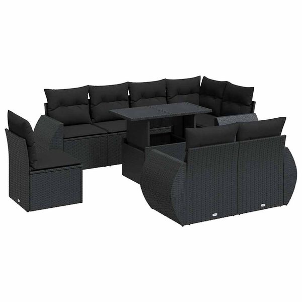 vidaXL 9-tlg. Garten-Sofagarnitur mit Kissen Schwarz Poly Rattan