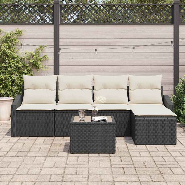 vidaXL Sofa Set mit Kissen 6 pcs Schwarz Poly Rattan
