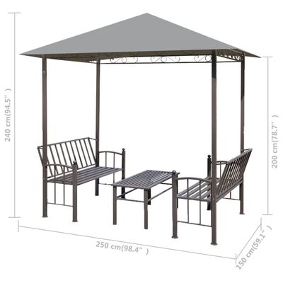 vidaXL Gartenpavillon mit Tisch und Bänken 2,5x1,5x2,4 m Anthrazit
