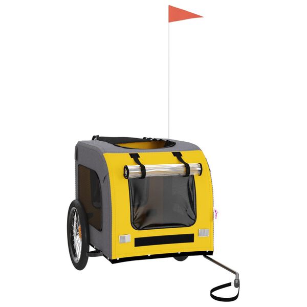 vidaXL Fahrradanhänger Hunde Gelb und Grau Oxford-Gewebe & Eisen