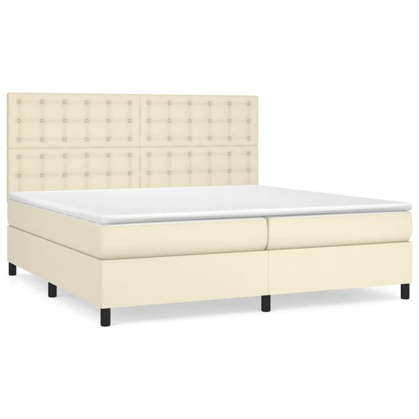 vidaXL Boxspringbett mit Matratze Creme 200x200 cm Kunstleder
