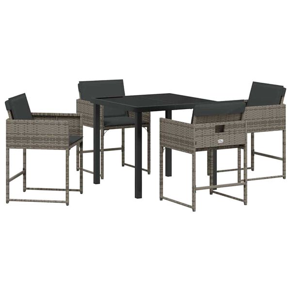vidaXL Garten Essgruppe 5 pcs Grau Poly-Rattan