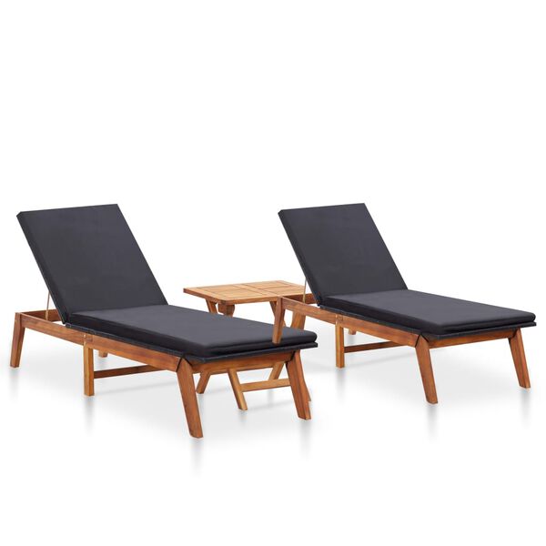 vidaXL Sonnenliegen 2 Stk. mit Tisch Poly Rattan und Massivholz Akazie