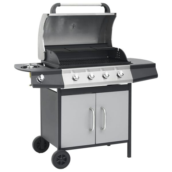 vidaXL Gasgrill 4+1 Flammen Schwarz und Silbern Stahl & Edelstahl