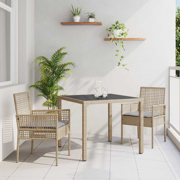 vidaXL Garten Essgruppe 3 pcs Beige Poly-Rattan