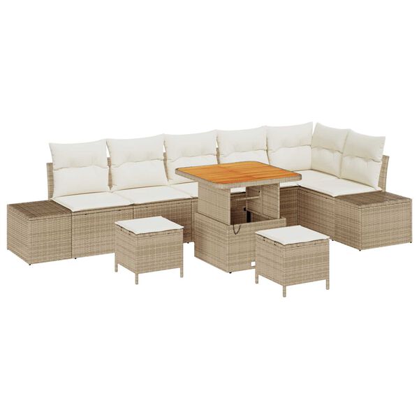 vidaXL Garten-Sofa-Set mit Kissen 9 pcs Beige Poly Rattan