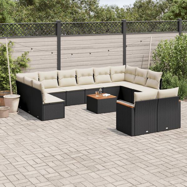 vidaXL 13-tlg. Garten-Sofagarnitur mit Kissen Schwarz Poly Rattan