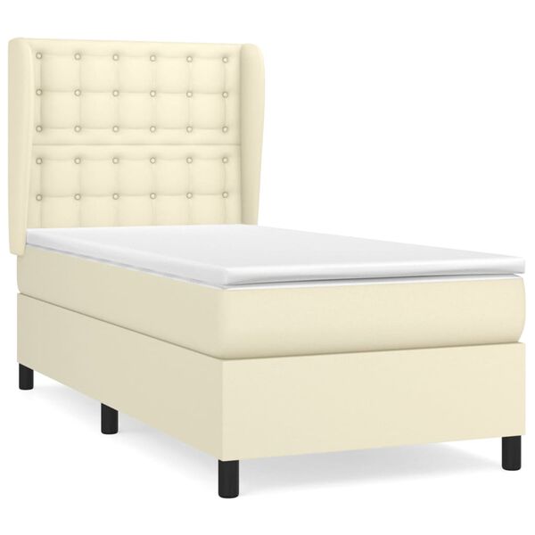 vidaXL Boxspringbett mit Matratze Creme 90x200 cm Kunstleder