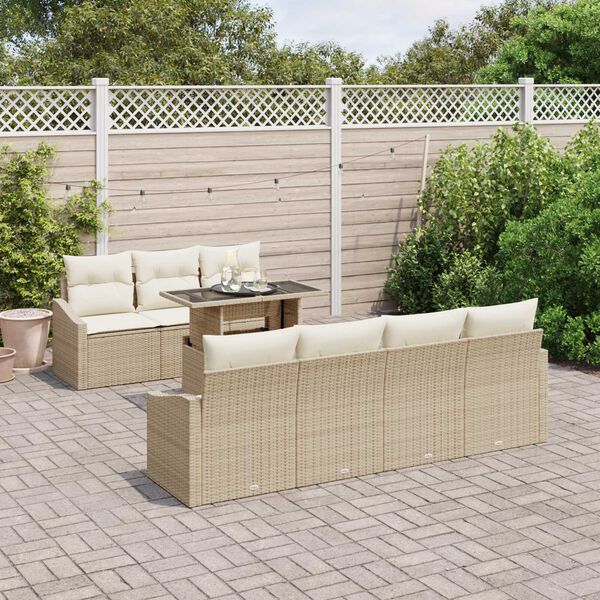 vidaXL Garten-Sofa-Set mit Kissen mit Speicher 8 pcs Beige Poly-Rattan