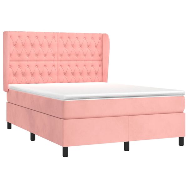 vidaXL Boxspringbett mit Matratze Rosa 140x190 cm Samt