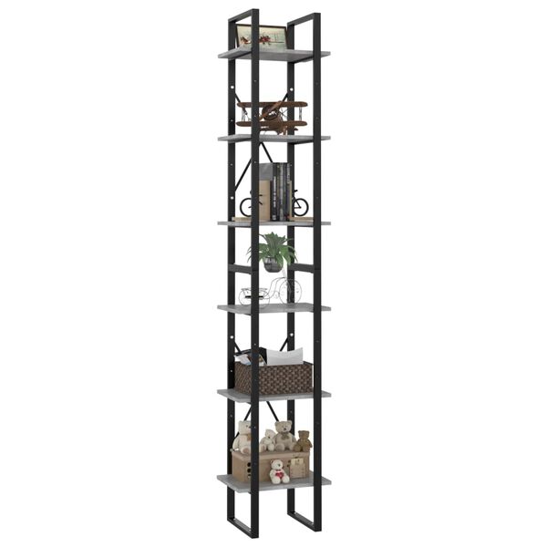 vidaXL Bücherregal 6 Fächer Betongrau 40x30x210 cm Holzwerkstoff