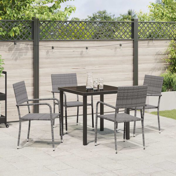 vidaXL Garten Essgruppe mit Kissen 5 pcs Grau Poly-Rattan