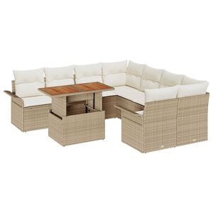 vidaXL Garten-Sofa-Set mit Speicher 9 pcs Beige Poly Rattan