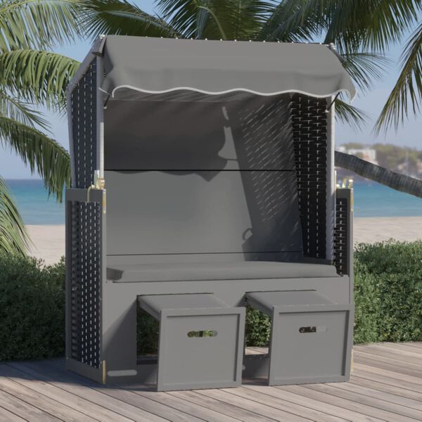 vidaXL Strandkorb mit Dach Polyrattan & Massivholz Anthrazit & Schwarz