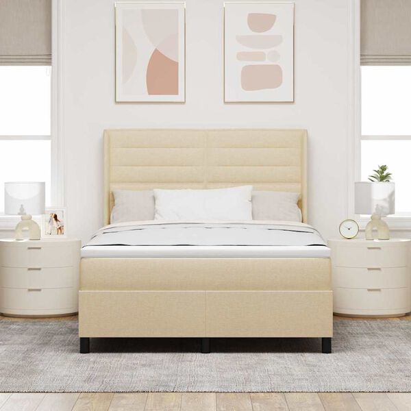 vidaXL Boxspringbett mit Matratze Creme 190 x 140 cm Stoff