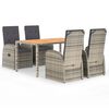 vidaXL 5-tlg. Garten-Essgruppe mit Kissen Grau Poly Rattan