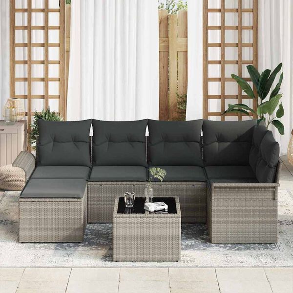 vidaXL Gartensofa-set mit Speicher 7 pcs Hellgrau Poly-Rattan