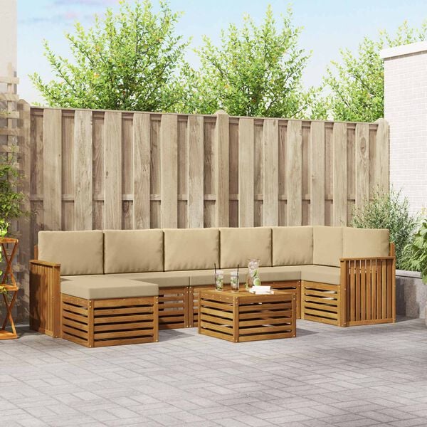 vidaXL Ecksofa Set mit Kissen 8 pcs Natur und Beige Massivholz Akazie