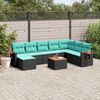 vidaXL 9-tlg. Garten-Sofagarnitur mit Kissen Schwarz Poly Rattan