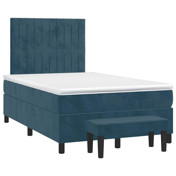 vidaXL Boxspringbett mit Matratze Dunkelblau 120x200 cm Samt