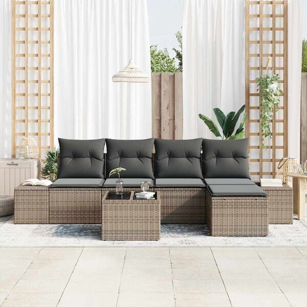 vidaXL Garten-Sofa-Set mit Kissen 6 pcs Grau Poly-Rattan