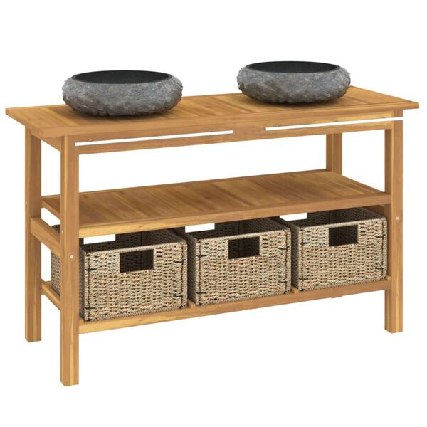 vidaXL Waschtisch mit Schwarzen Marmorbecken Massivholz Teak