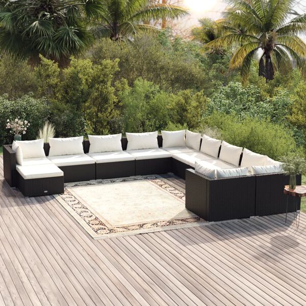 vidaXL 11-tlg. Garten-Lounge-Set mit Kissen Poly Rattan Schwarz