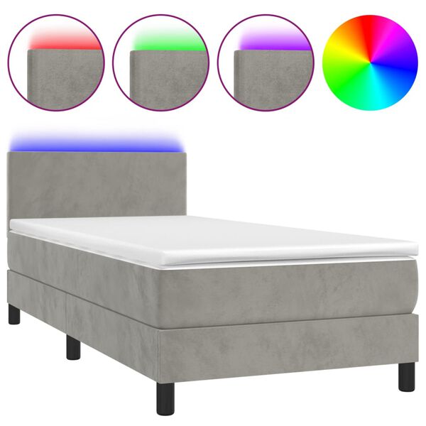 vidaXL Boxspringbett mit Matratze & LED Hellgrau 90x190 cm Samt