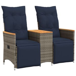 vidaXL Gartensofa Verstellbar 2-Sitzer mit Tisch Grau Poly Rattan