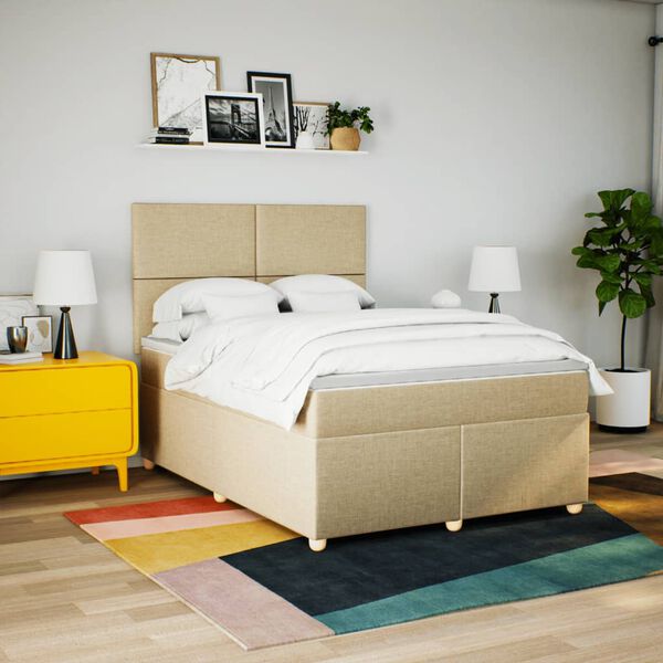 vidaXL Boxspringbett mit Matratze Creme 140x190 cm Stoff