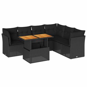vidaXL 7-tlg. Garten-Sofagarnitur mit Kissen Schwarz Poly Rattan