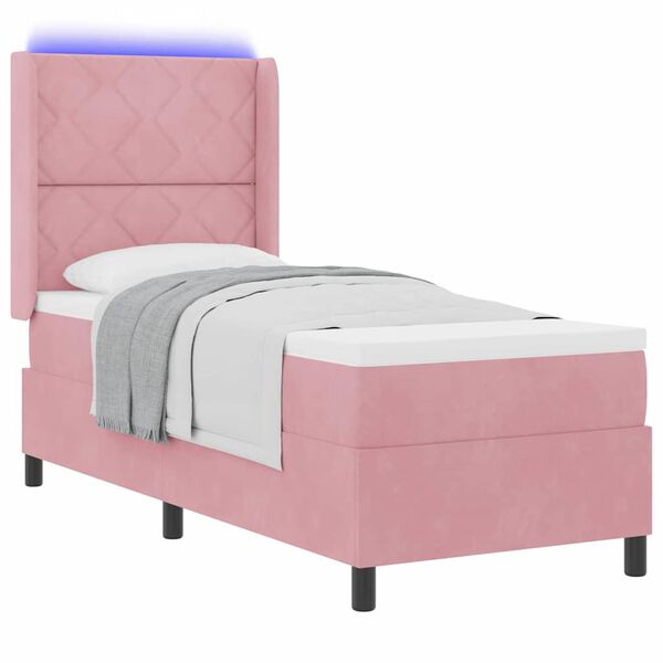 vidaXL LED Boxspringbett mit Matratze Rosa 80 x 200 cm Samt