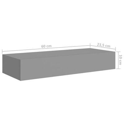 vidaXL Wand-Schubladenregal Grau 60x23,5x10 cm MDF