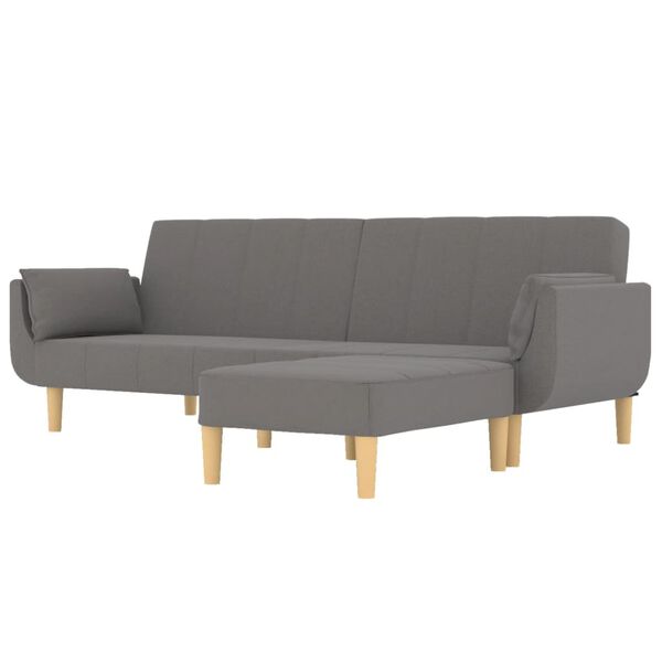 vidaXL Schlafsofa 2-Sitzer mit Hocker & Zwei Kissen Hellgrau Stoff