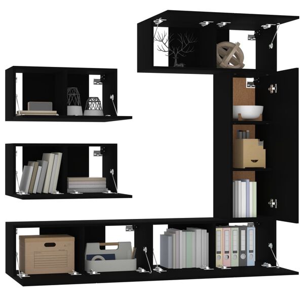 vidaXL 6-tlg. TV-Schrank-Set Schwarz Holzwerkstoff