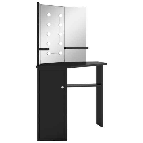 vidaXL Eck-Schminktisch mit LED Schwarz 111x54x141,5 cm