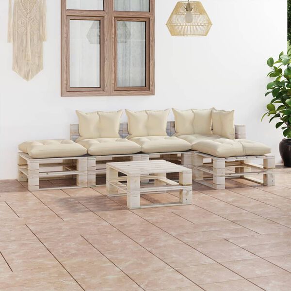 vidaXL 6-tlg. Garten-Lounge-Set aus Paletten mit Kissen Kiefernholz