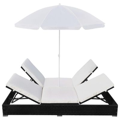 vidaXL Outdoor-Loungebett mit Sonnenschirm Poly Rattan Schwarz