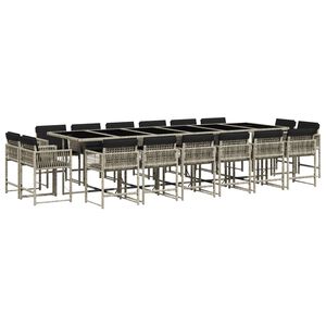 vidaXL 17-tlg. Garten-Essgruppe mit Kissen Hellgrau Poly Rattan