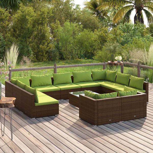 vidaXL 12-tlg. Garten-Lounge-Set mit Kissen Braun Poly Rattan