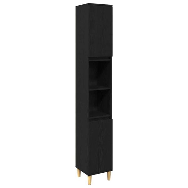 vidaXL Badezimmerm&ouml;bel-Set mit Speicher 3 pcs Schwarz Holzwerkstoff