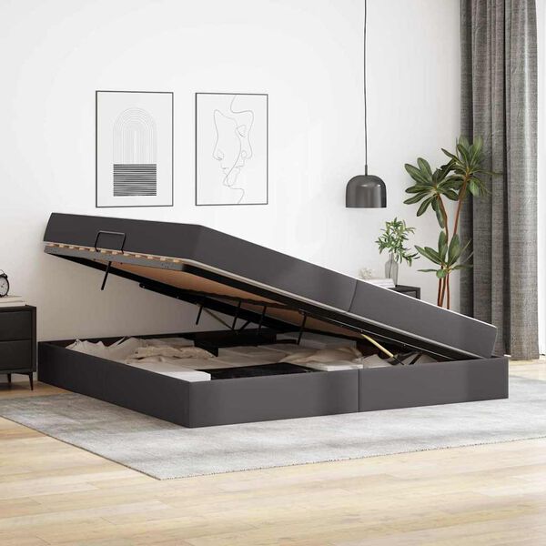 vidaXL Aufbewahrungsbett mit Matratze mit Matratze 2 pcs Grau Leder