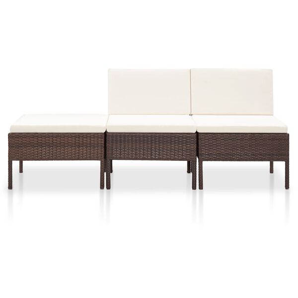 vidaXL 3-tlg. Garten-Lounge-Set mit Auflagen Poly Rattan Braun