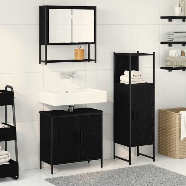 vidaXL Badezimmerm&ouml;bel-Set mit Regal 3 pcs Schwarz Holzwerkstoff