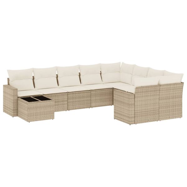 vidaXL 10-tlg. Garten-Sofagarnitur mit Kissen Beige Poly Rattan