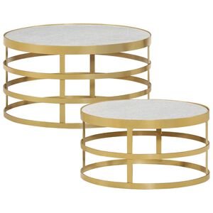 vidaXL Couchtisch-Set 2-tlg. Marmor Messingfarben und Wei&szlig;