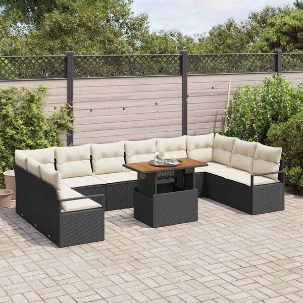 vidaXL Garten-Sofa-Set mit Kissen mit Kissen 11 pcs Schwarz und Creme