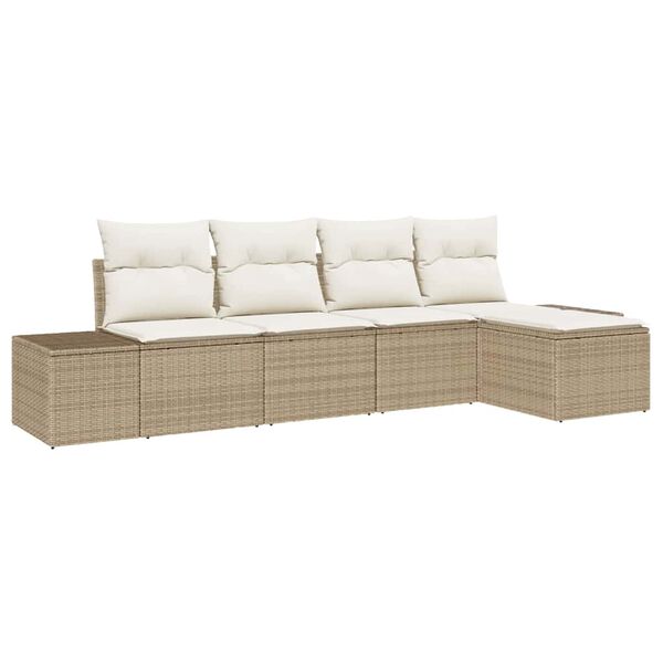 vidaXL Garten-Sofa-Set mit Kissen 5 pcs Beige und Creme Poly-Rattan