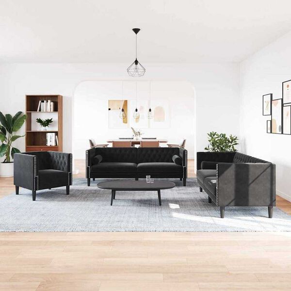 vidaXL Sofa Set Schwarz Samt