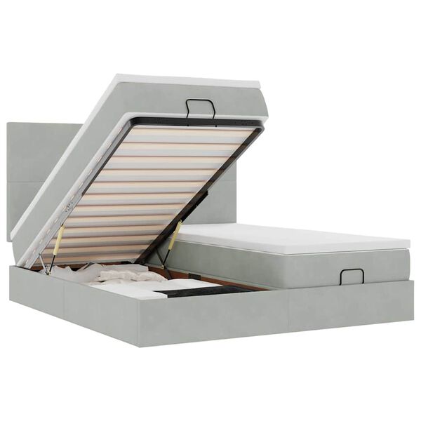 vidaXL Ottoman-Bett mit Matratzen Hellgrau 160x200 cm Samt